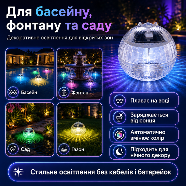 Плаваючі LED-ліхтарі на сонячній батареї для басейну G5665 фото