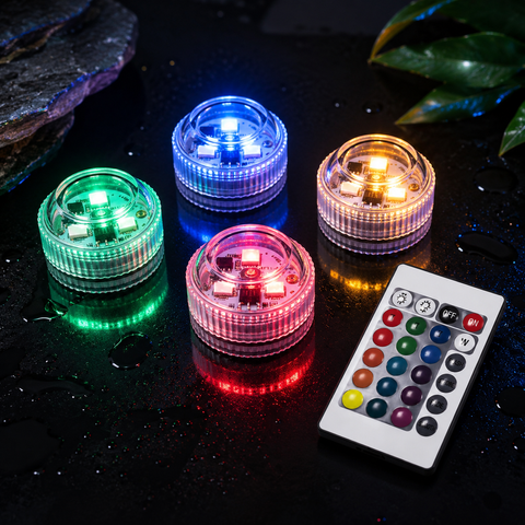 Підводні RGB LED світильники для басейну з пультом, на батарейках, комплект 4 шт G5705 фото