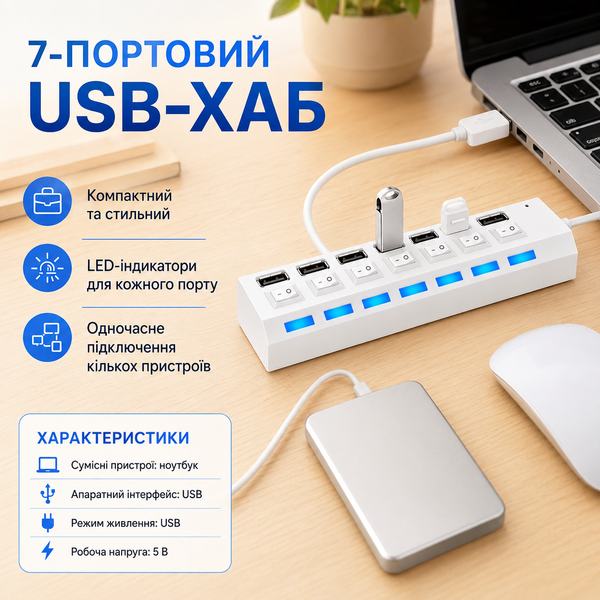Багатопортовий USB-хаб з LED-індикаторами для ноутбуків G5745 фото