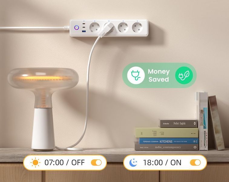 Розумний подовжувач MIUCDA для бездротової мережі з 4 розетками 10 A, 1 USB та 2 портами Type-C 1,5 м L0045 фото